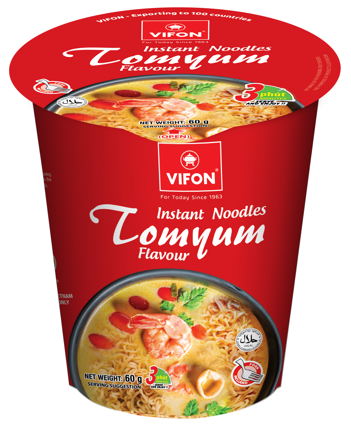 Mì VIFON Ăn Liền Ly Hương Vị Tom Yum Thái (60g, 24 ly/thùng)