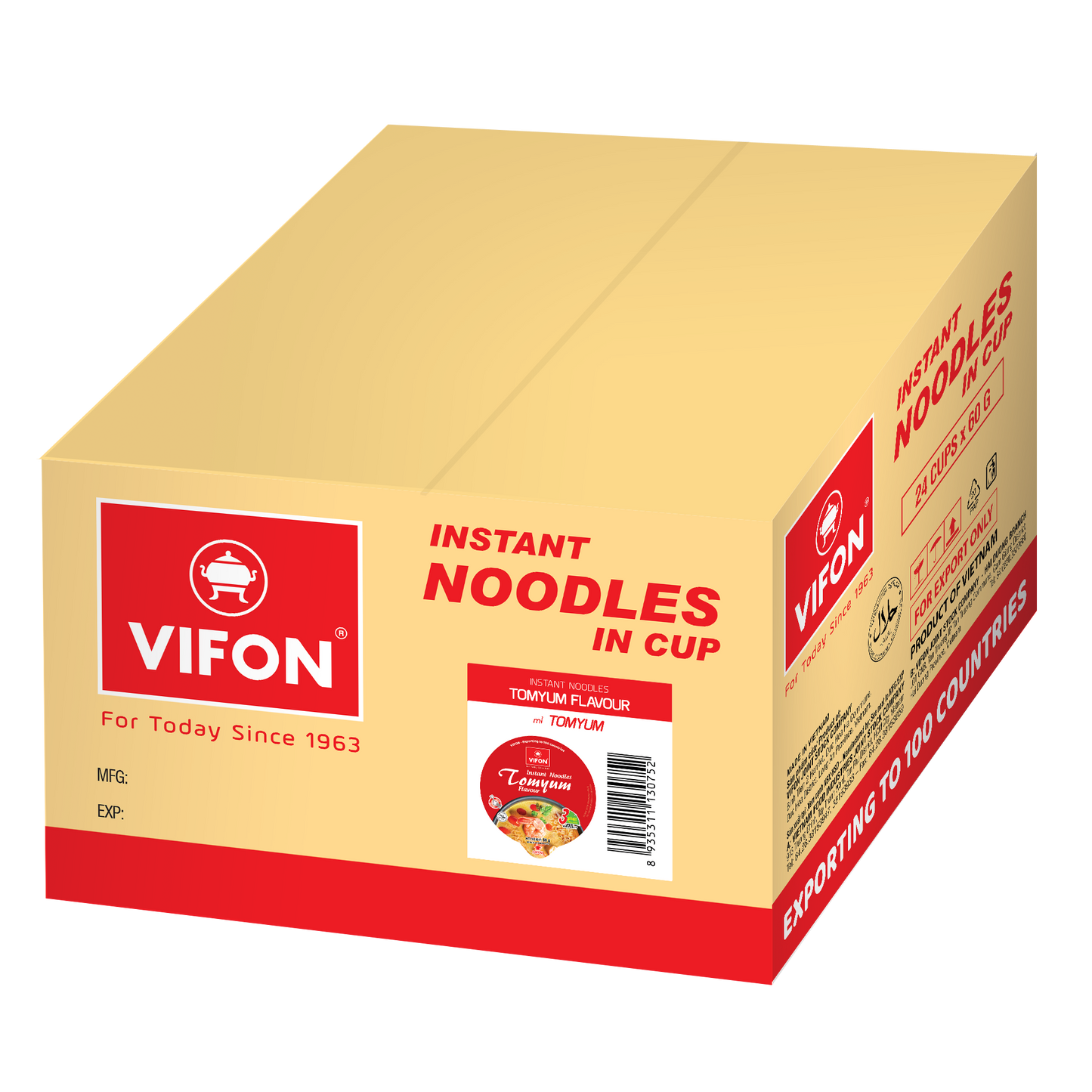 Mì VIFON Ăn Liền Ly Hương Vị Tom Yum Thái (60g, 24 ly/thùng)