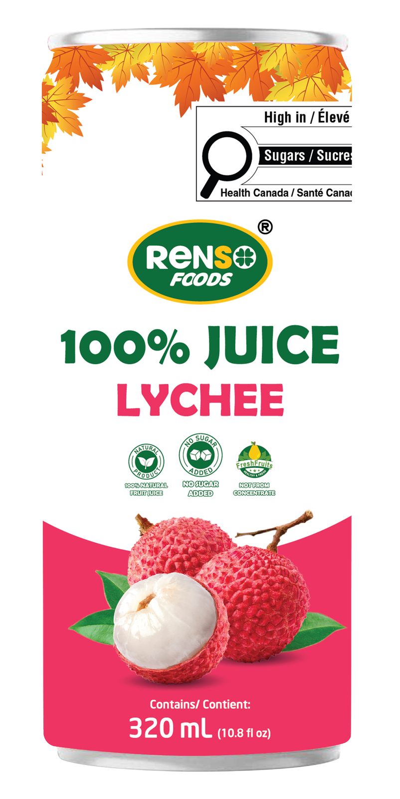 RENSO Jus 100% Litchi (320ml, 24 canettes/caisse)