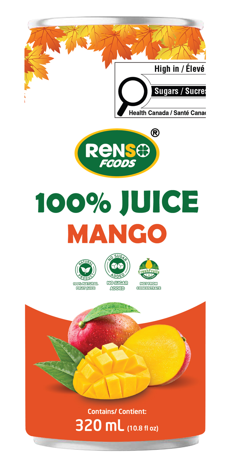 RENSO Jus 100 % Mangue (320 ml, 24 canettes/caisse)