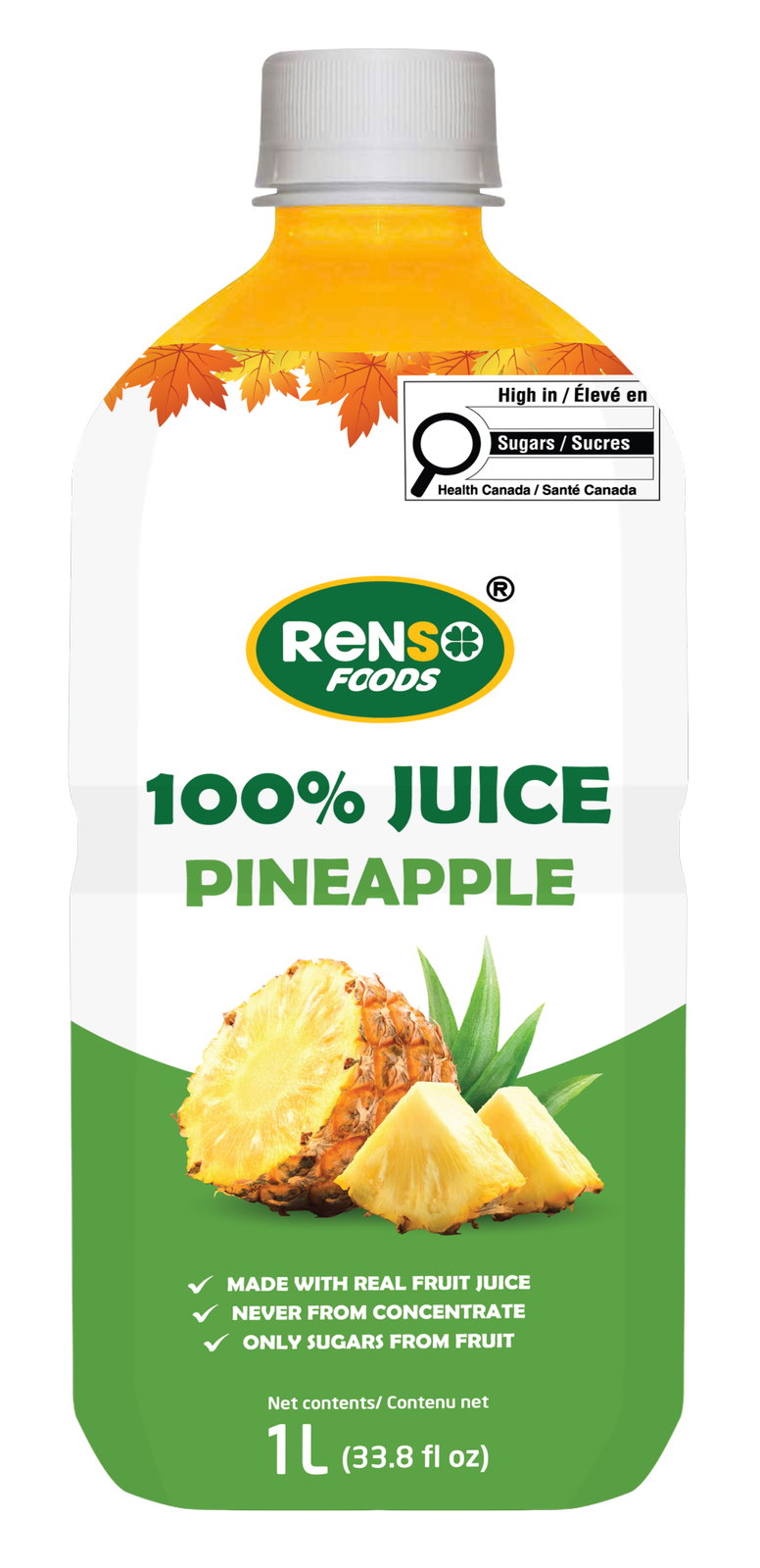 RENSO 100% Juice Pineapple (1L, 12 Bottles/case)