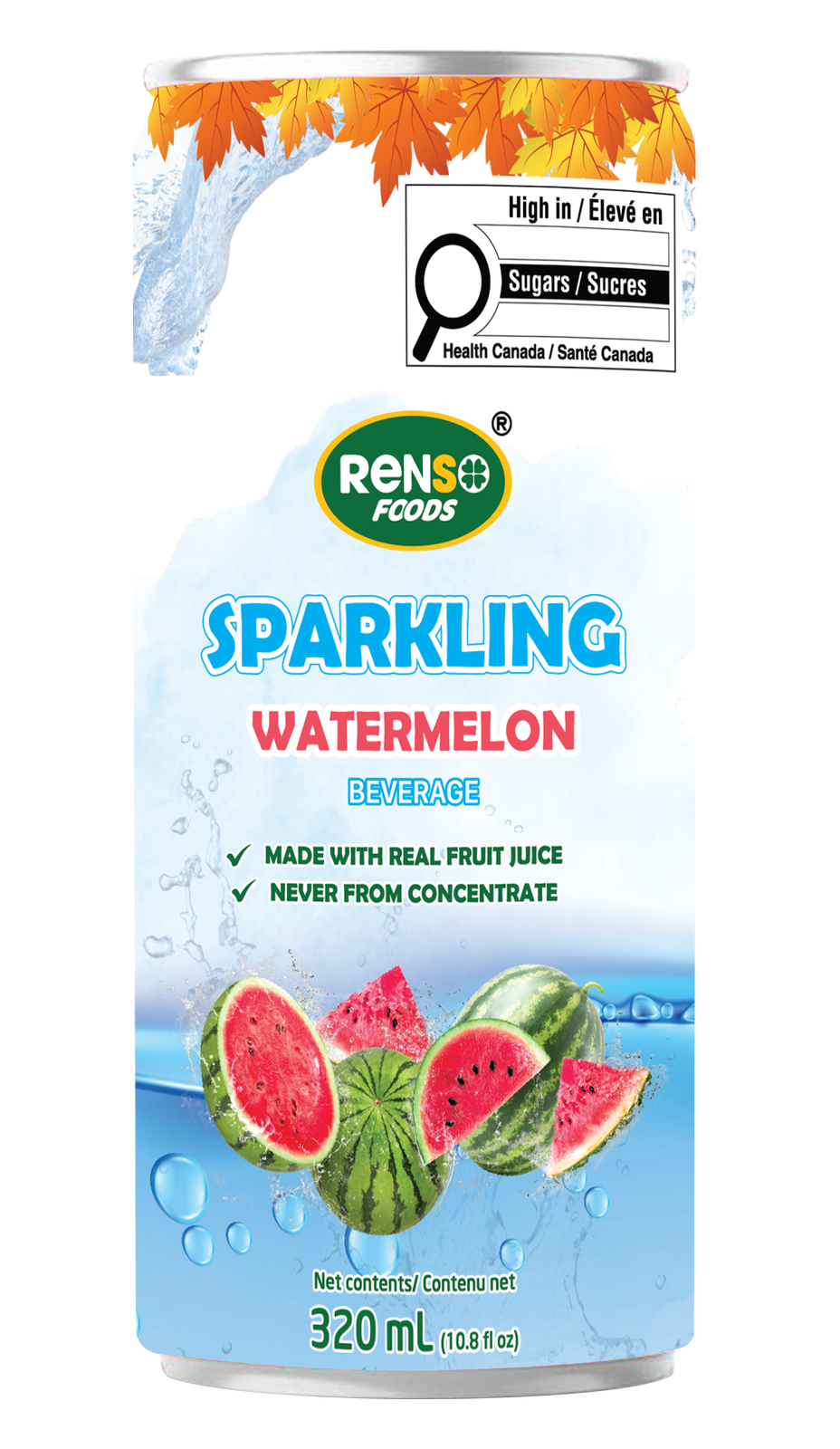 RENSO Eau pétillante à la pastèque (320 ml, 24 canettes/caisse)