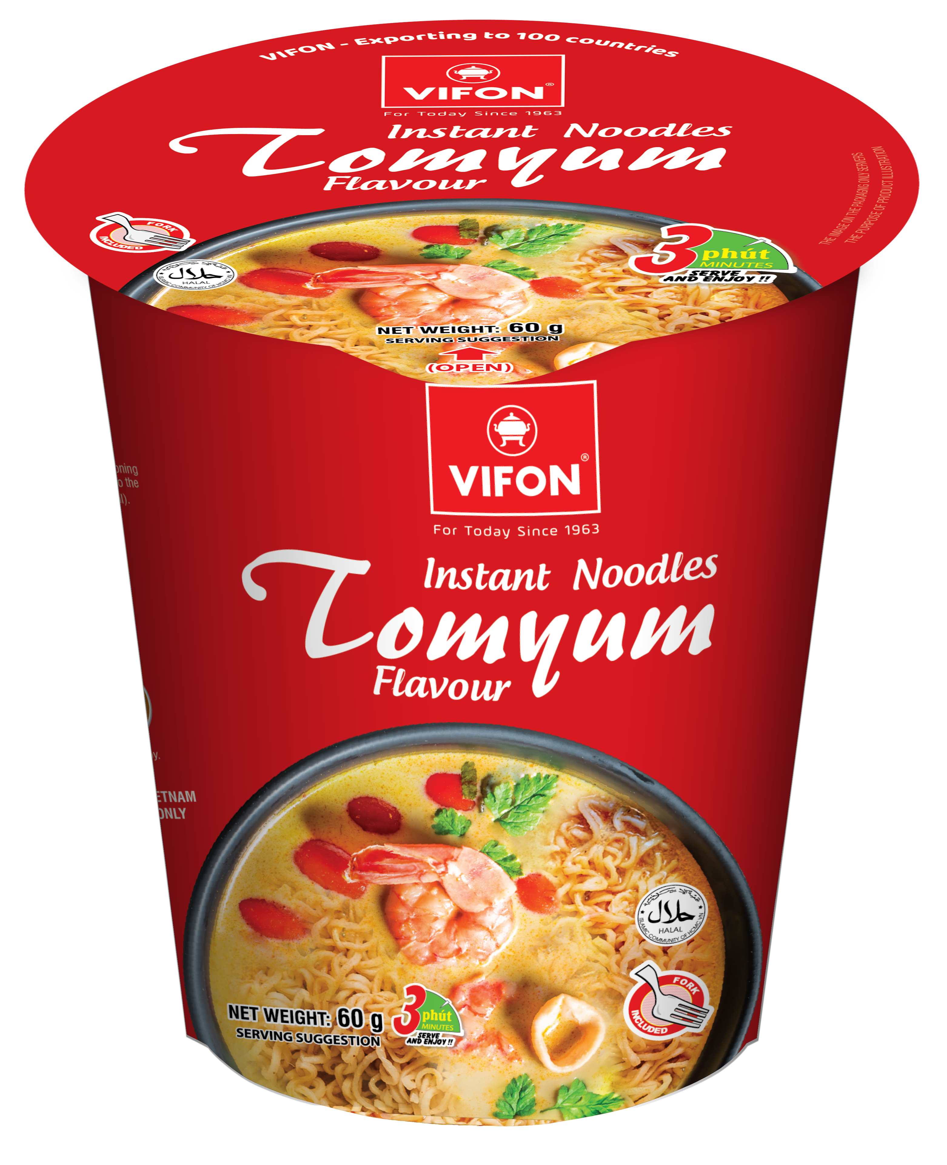 Mì VIFON Ăn Liền Ly Hương Vị Tom Yum Thái (60g, 24 ly/thùng)
