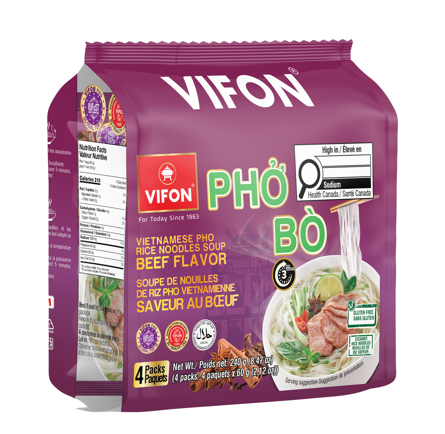 Phở ăn liền hương vị bò VIFON (60g, 4 gói/lốc, 6 lốc/thùng)