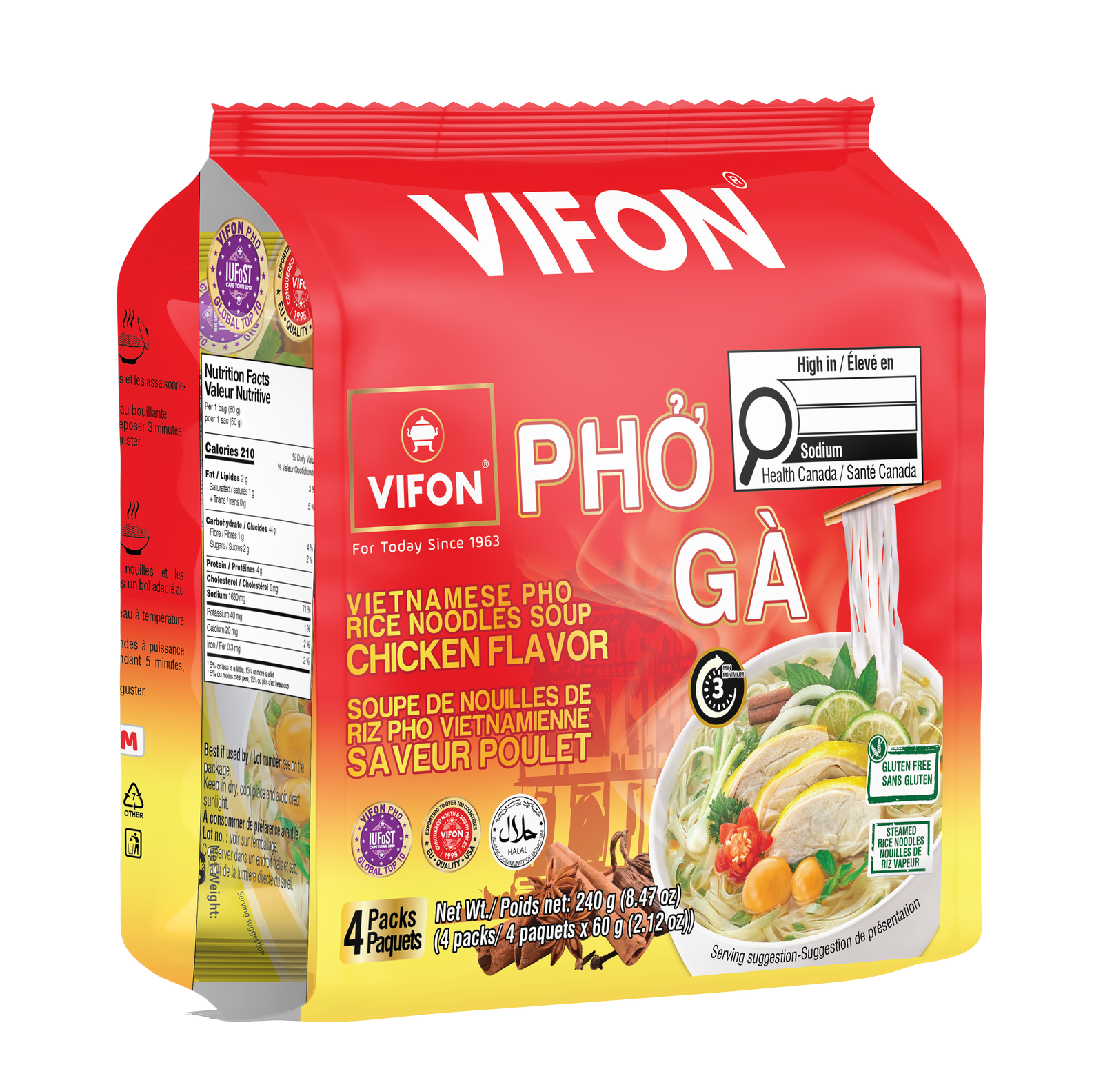 Miến Gà Ăn Liền VIFON Hương Vị Gà (60g, 4 Gói/Túi, 6 Túi/Thùng)