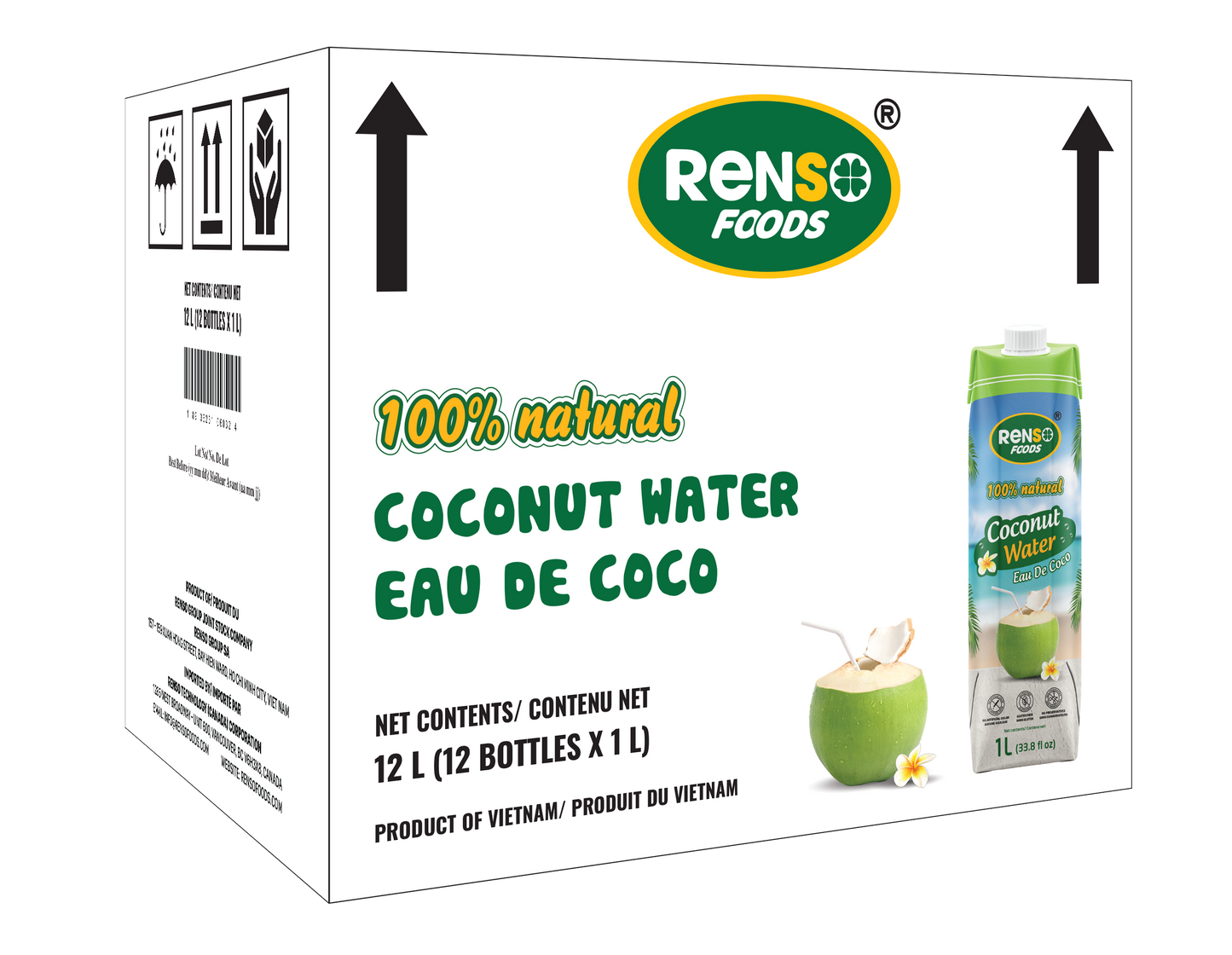 Nước Dừa Tự Nhiên 100% RENSO (1L, 12 Chai/thùng)