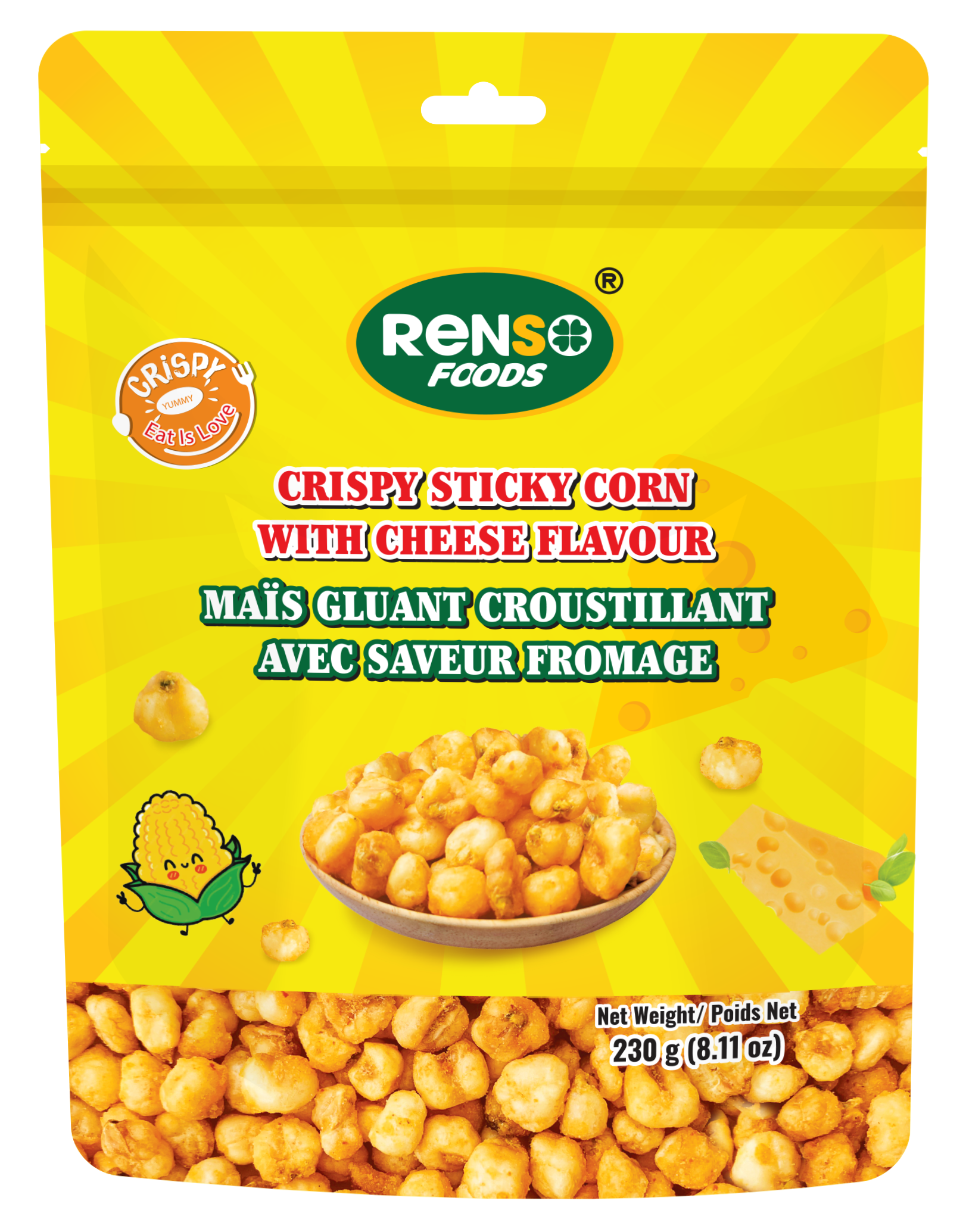RENSO Crispy Sticky Corn with Cheese (230g, 18 bags/case) – Renso Foods