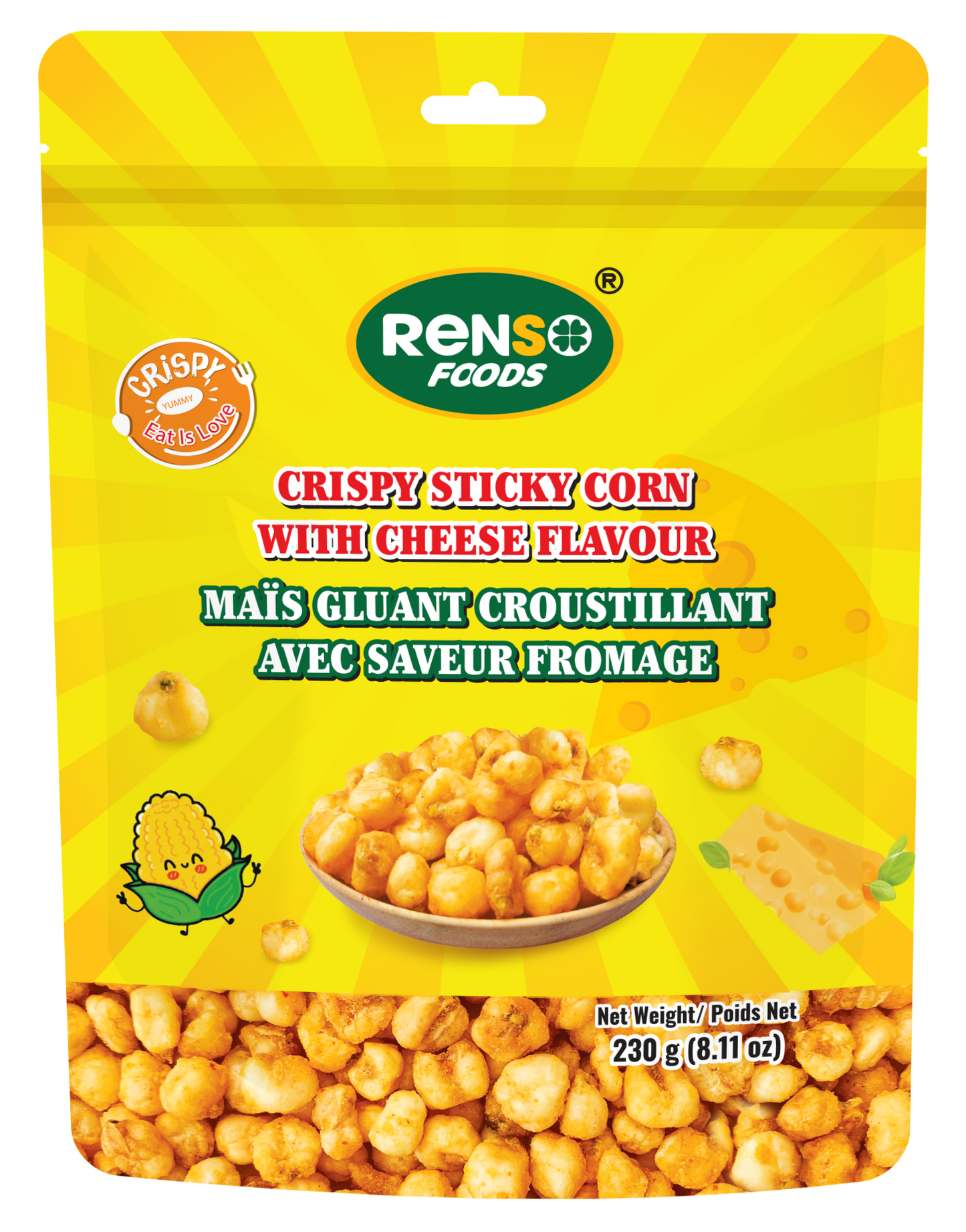 Bắp Sấy Giòn Sốt Phô Mai RENSOn (230g, 18 gói/thùng)