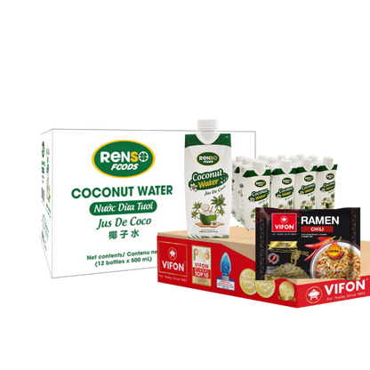 🔥 Combo Deal: 1 Case RENSO Coconut Water 500ml + 1 case VIFON Ramen Chili
