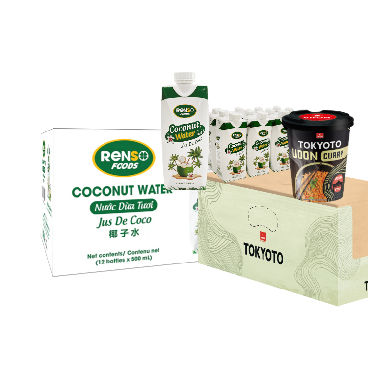 🔥 Ưu đãi combo: 1 thùng nước dừa RENSO 500ml + 1 thùng mì ăn liền VIFON Tokyoto Udon vị cà ri
