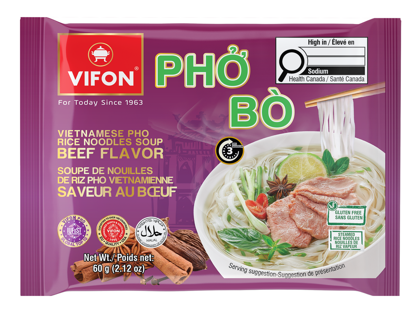 Phở ăn liền hương vị bò VIFON (60g, 4 gói/lốc, 6 lốc/thùng)