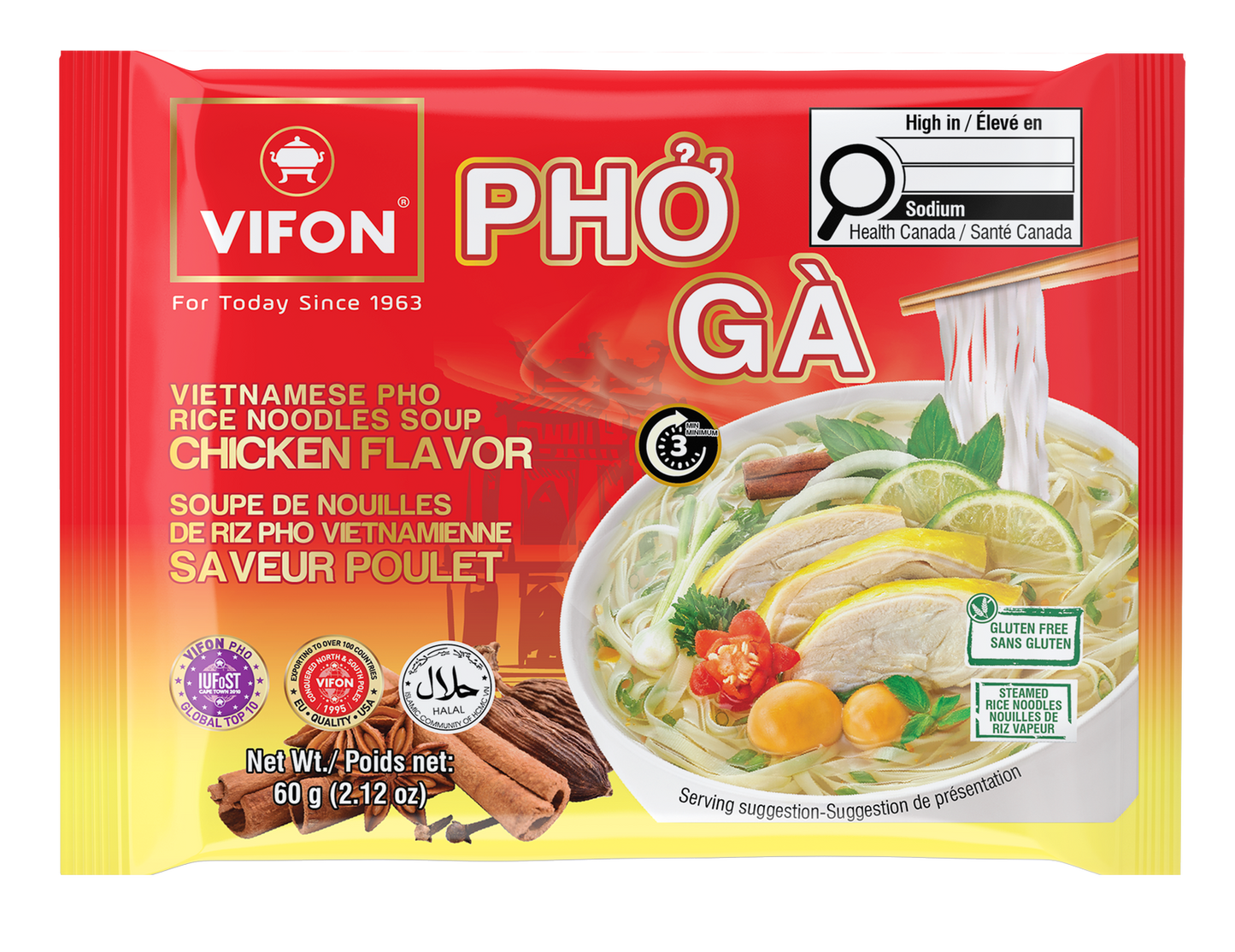 Miến Gà Ăn Liền VIFON Hương Vị Gà (60g, 4 Gói/Túi, 6 Túi/Thùng)
