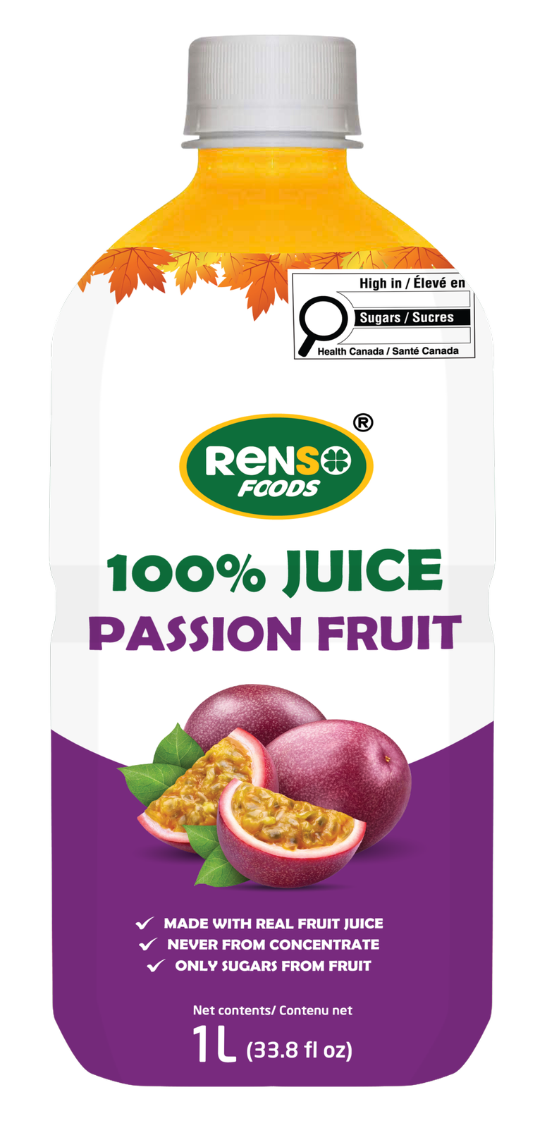 RENSO 100%果汁百香果（1升，12瓶/箱）
