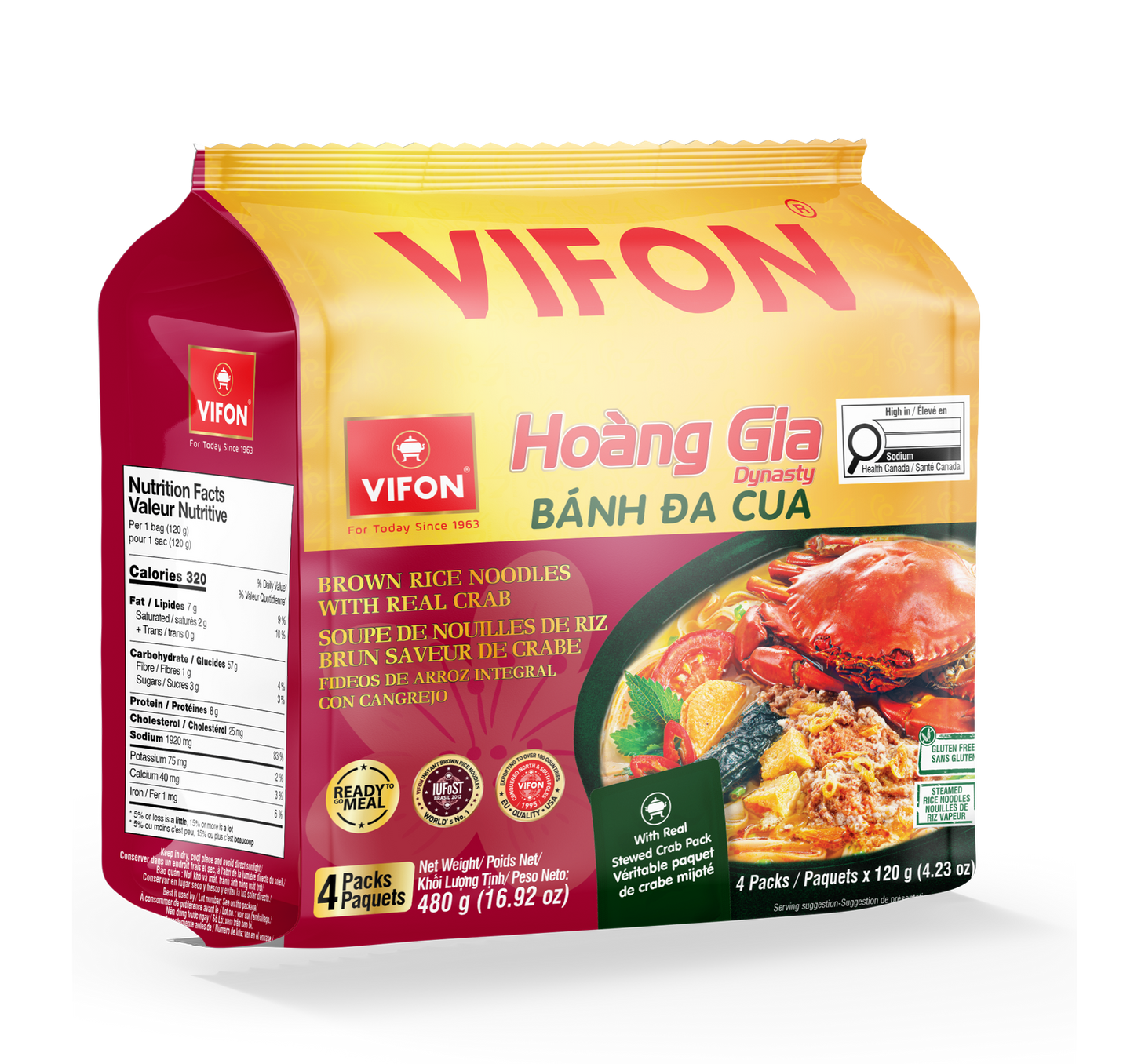 Mì gạo lứt ăn liền VIFON Hoàng Gia vị cua (120g; 18 gói/thùng)