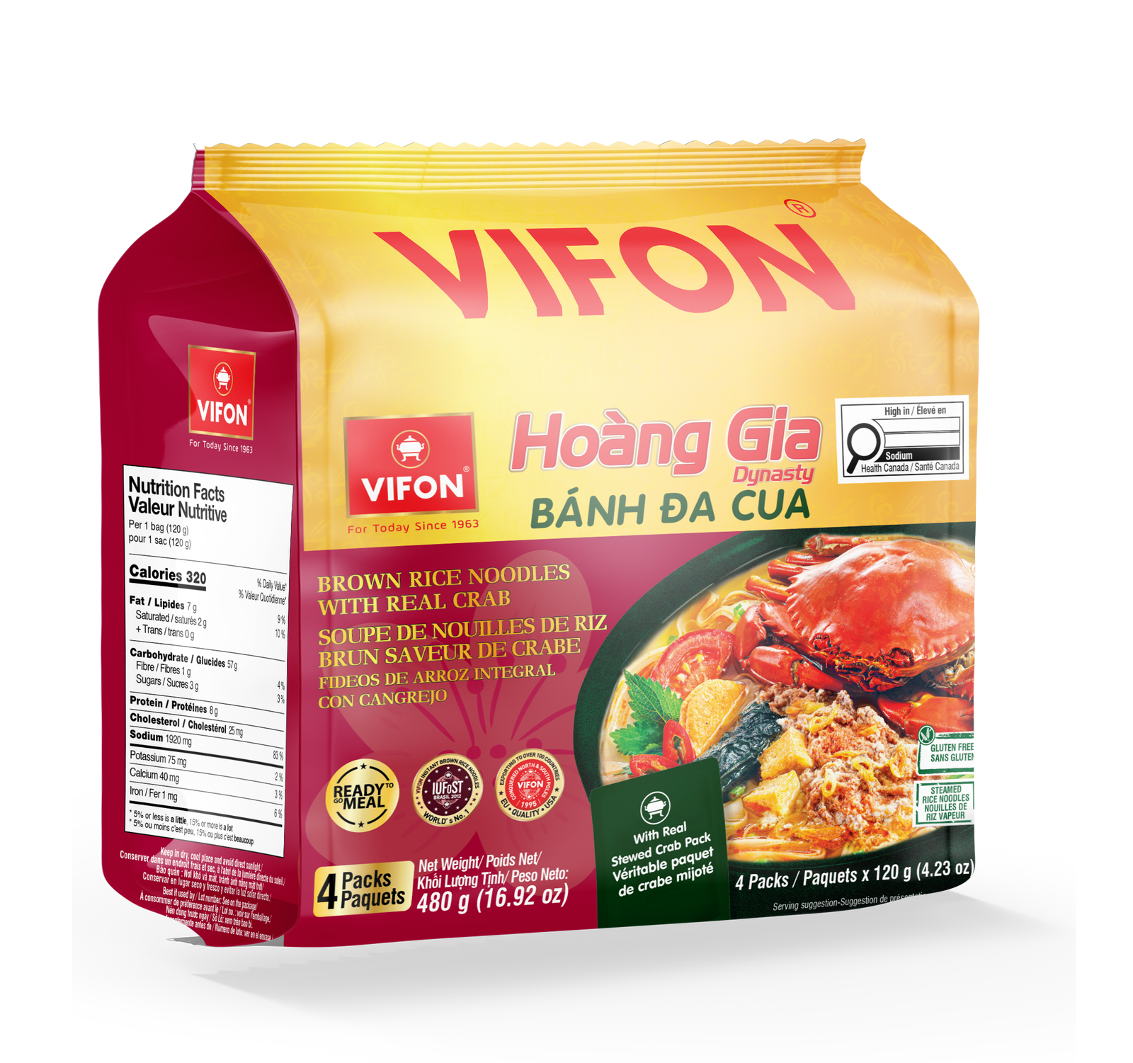 Mì gạo lứt ăn liền VIFON Hoàng Gia vị cua (120g; 18 gói/thùng)