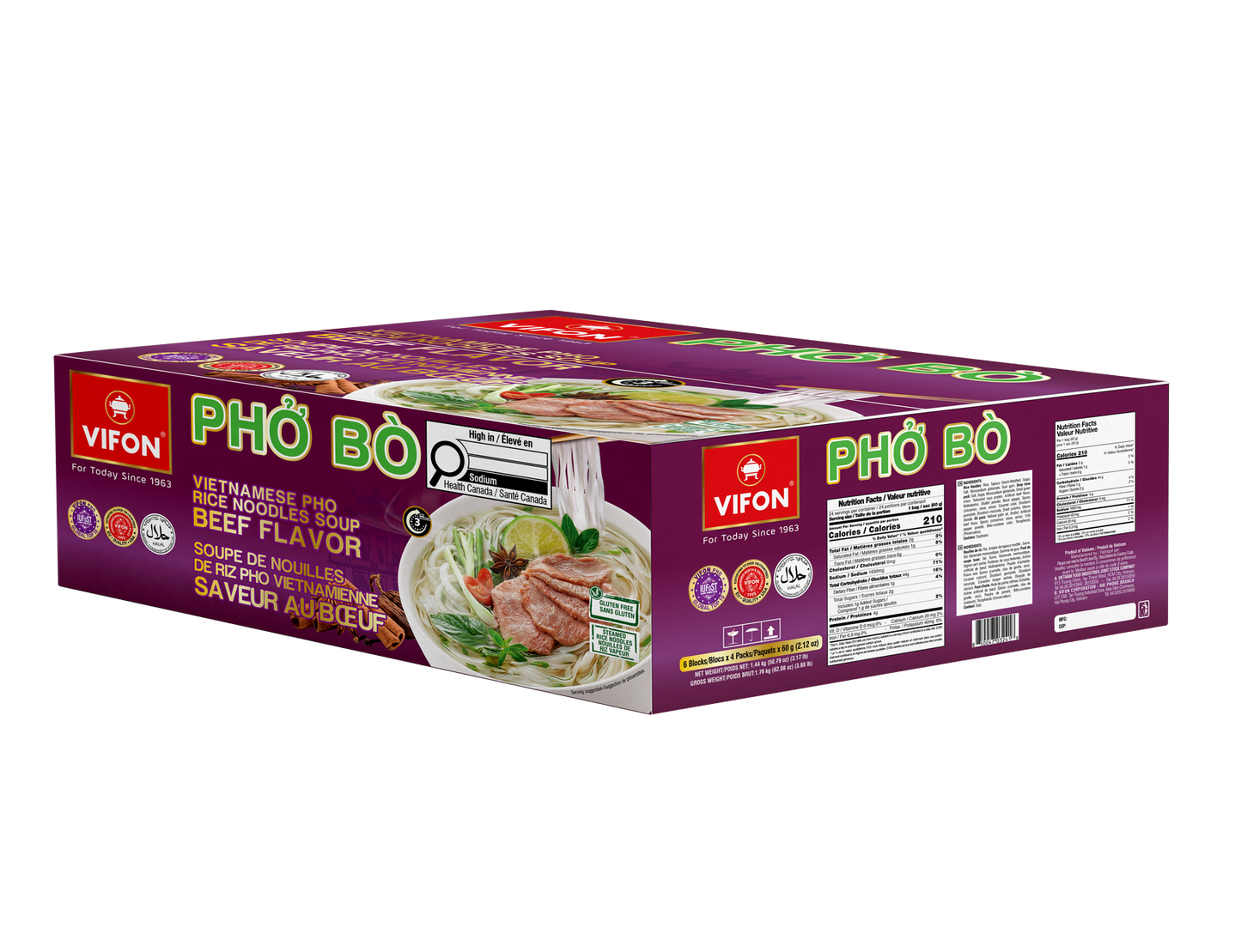 Phở ăn liền hương vị bò VIFON (60g, 4 gói/lốc, 6 lốc/thùng)