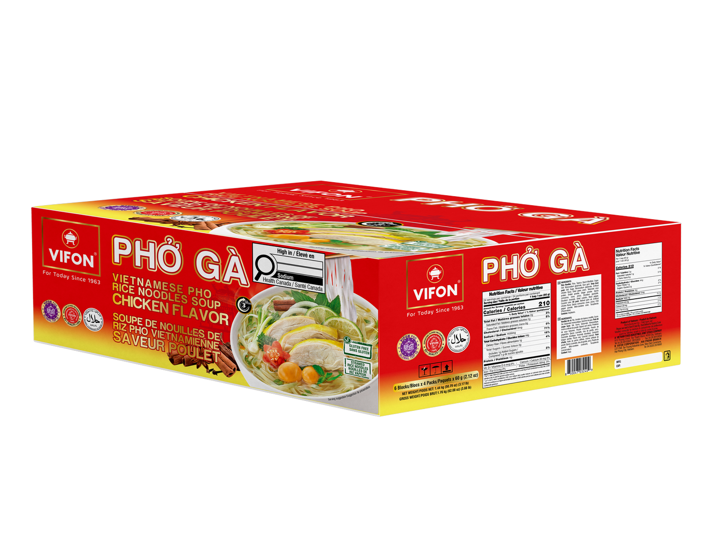 Miến Gà Ăn Liền VIFON Hương Vị Gà (60g, 4 Gói/Túi, 6 Túi/Thùng)